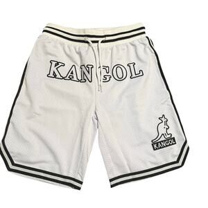 Kangol Men's Game Day Embroidered Logo Mesh Basketball Shorts, White, Medium